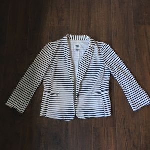 Old Navy Black And White Striped Blazer-Size Large